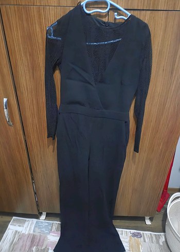 Kadın Siyah Dantel Detaylı Uzun Tulum - Görsel 8