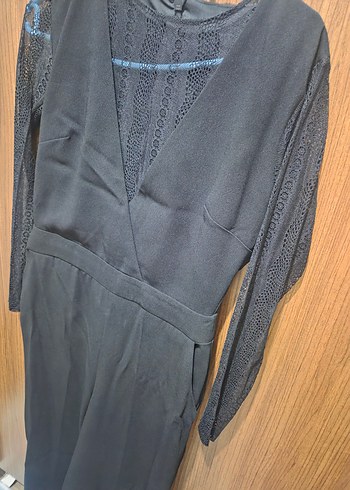 Kadın Siyah Dantel Detaylı Uzun Tulum - Görsel 3