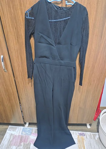 Kadın Siyah Dantel Detaylı Uzun Tulum - Görsel 7