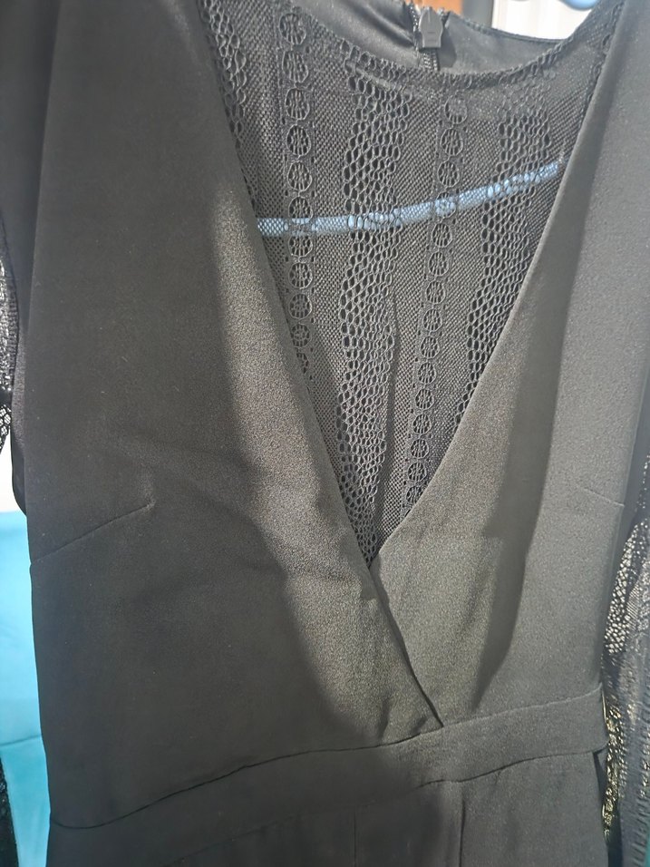 Kadın Siyah Dantel Detaylı Uzun Tulum - Görsel 2