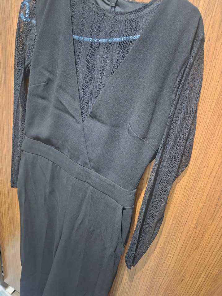 Kadın Siyah Dantel Detaylı Uzun Tulum - Görsel 3