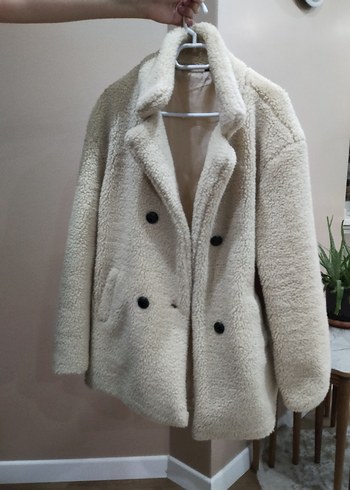Bej Peluş Midi Kadın Kaban
