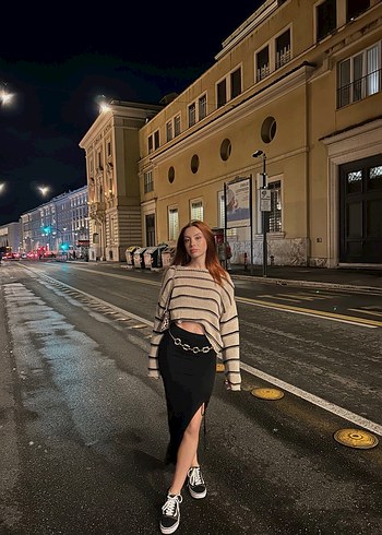 Kahverengi Dik Yaka Örgü Kadın Kazak - Görsel 2