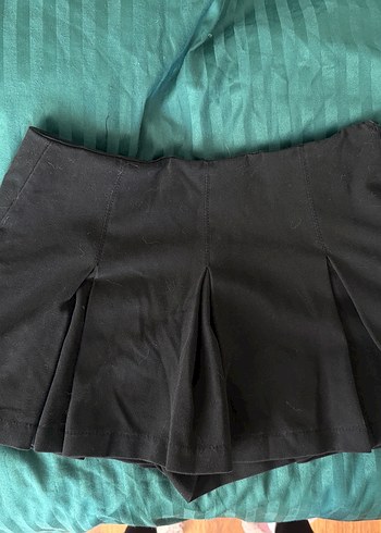 Kadın Siyah Pilili Mini şort Etek - Görsel 3