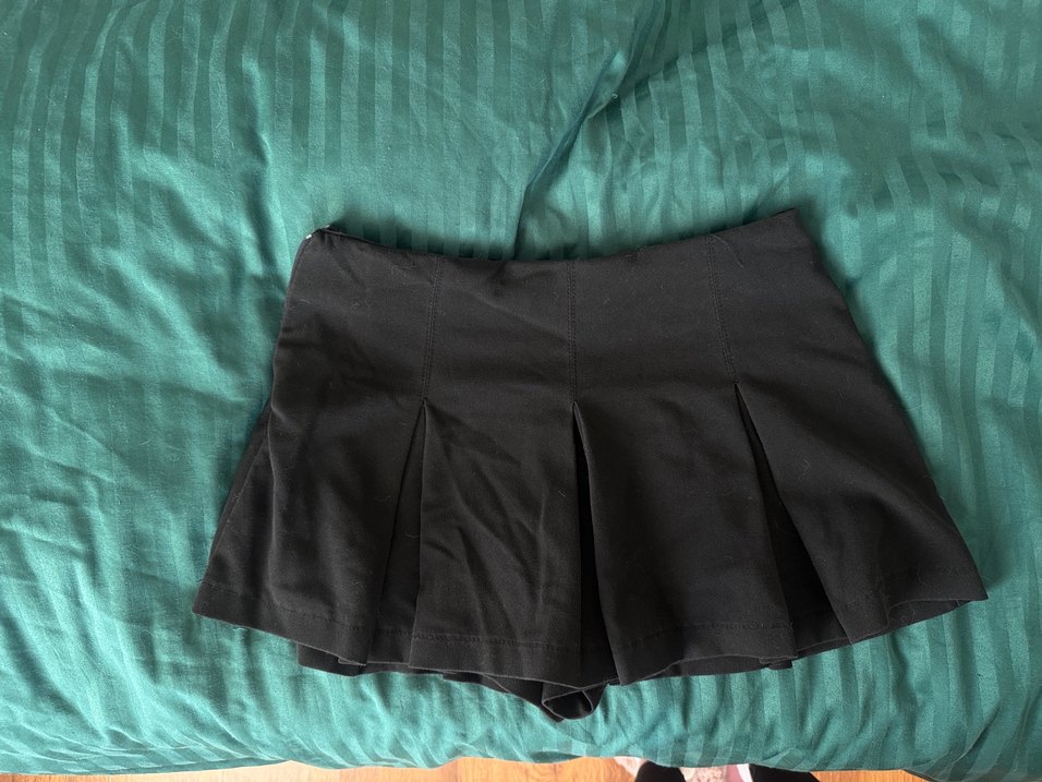 Kadın Siyah Pilili Mini şort Etek - Görsel 2