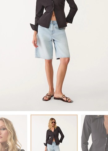 Geniş Kesim Siyah Denim Bermuda Şort - Görsel 3