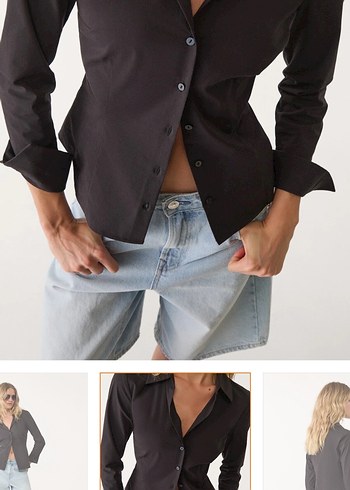 Geniş Kesim Siyah Denim Bermuda Şort - Görsel 2