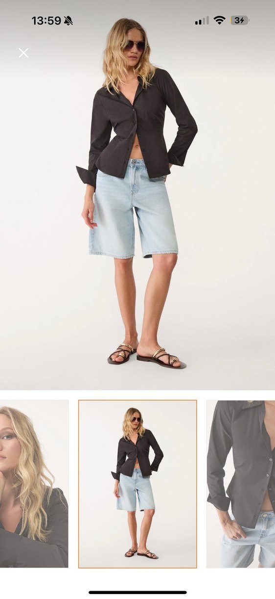 Geniş Kesim Siyah Denim Bermuda Şort - Görsel 3