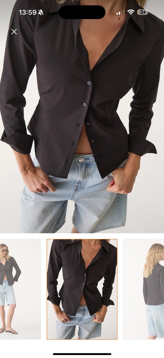 Geniş Kesim Siyah Denim Bermuda Şort - Görsel 2