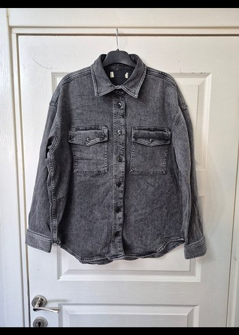 Gri Düğmeli Kadın Denim Ceket