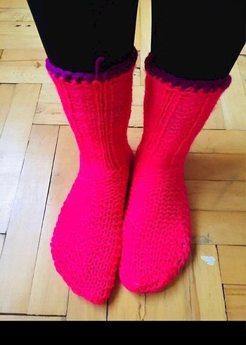 Pembe Örgü Yelek ve Çorap Seti - Görsel 2