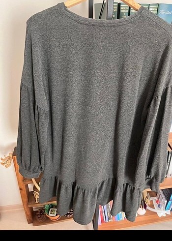 Gri Uzun Kollu Midi Rahat Elbise - Görsel 3