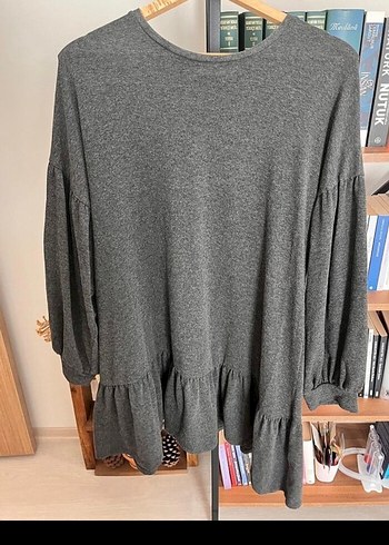 Gri Uzun Kollu Midi Rahat Elbise - Görsel 5