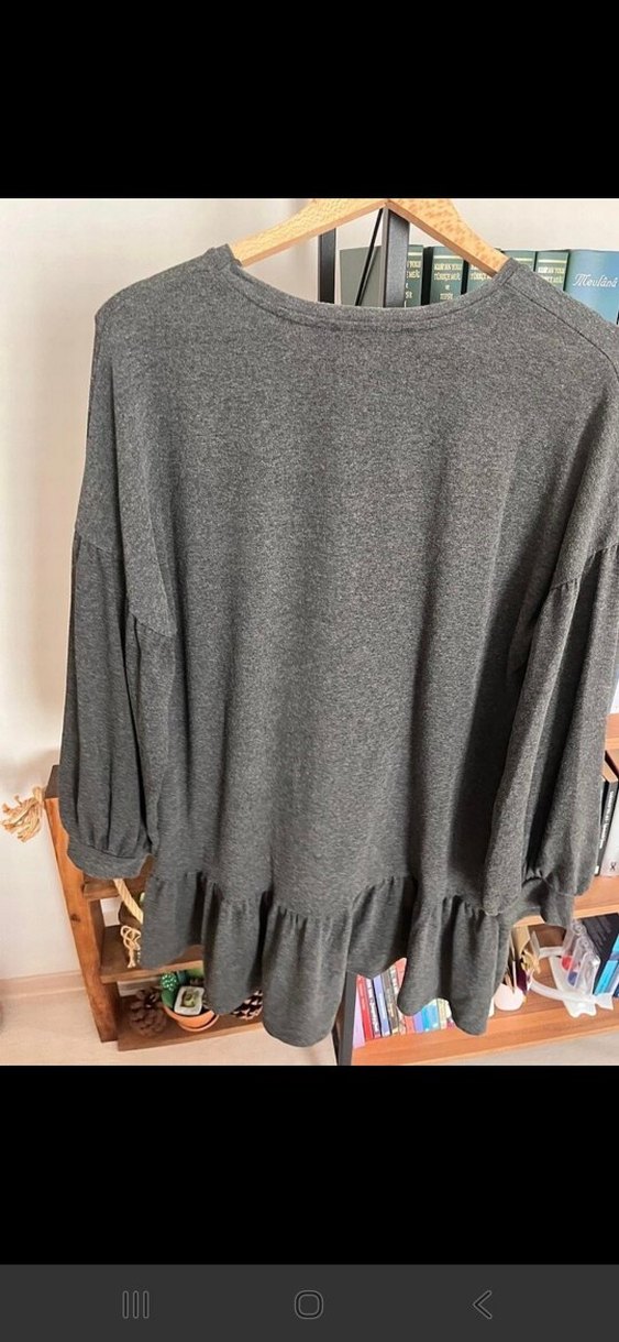 Gri Uzun Kollu Midi Rahat Elbise - Görsel 3