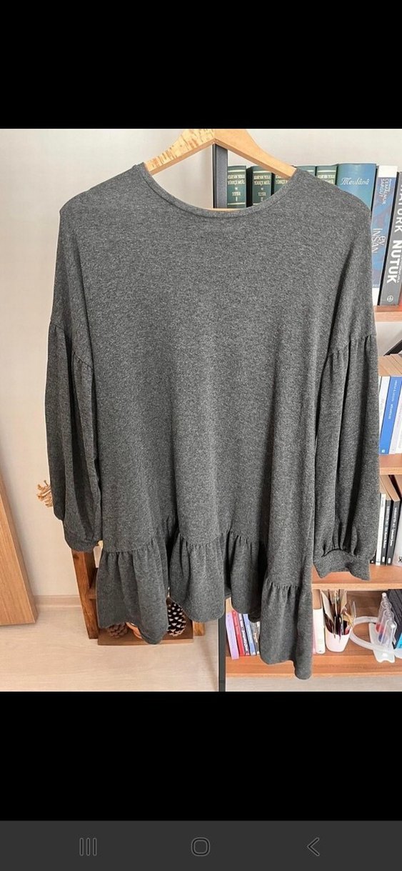 Gri Uzun Kollu Midi Rahat Elbise - Görsel 5