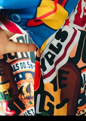 Çok Renkli Baskılı Kapüşonlu Uzun Ceket - Görsel 4