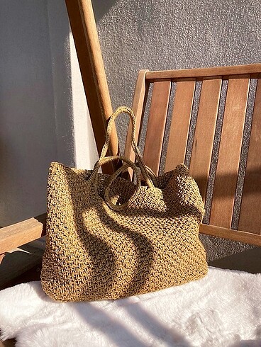  Beden camel Renk Hasır çanta
