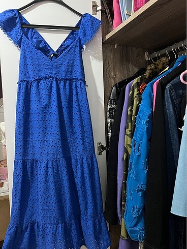 Zara mavi midi elbise 34