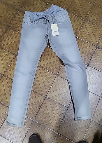 Academia Gri Kadın Kot Pantolon, Kemerli, Normal Boy