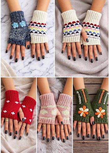 El örgüsü dikişsiz yarım parmak eldivenler - Görsel 10