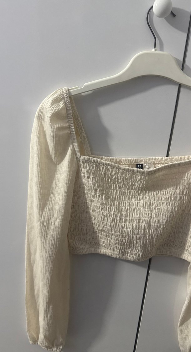 Kadın Beyaz Keten Mini Bluz - Görsel 3