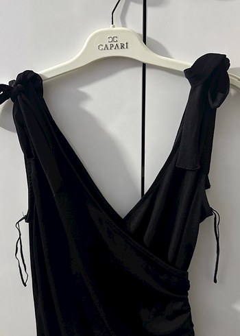 Kadın Siyah Drapeli Askılı Mini Bluz - Görsel 2