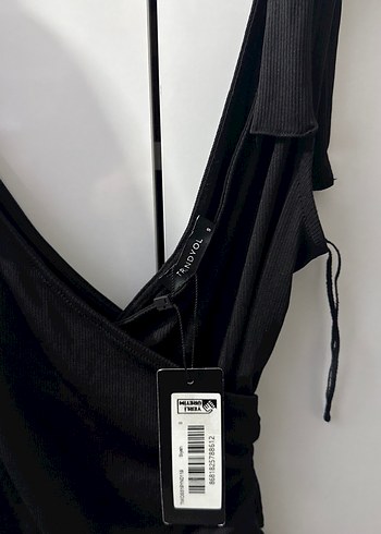 Kadın Siyah Drapeli Askılı Mini Bluz - Görsel 3