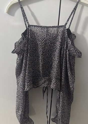 Gri Bağcıklı Salaş Mini Bluz - Görsel 5