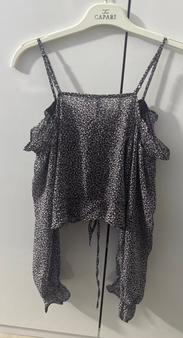 Gri Bağcıklı Salaş Mini Bluz - Görsel 5