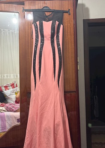 Pembe Uzun Abiye Elbise