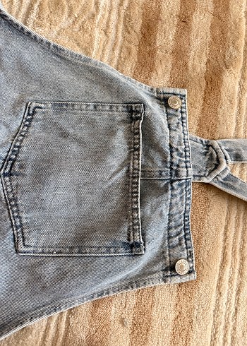 Gri Kadın Midi Denim Salopet - Görsel 2