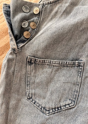 Gri Kadın Midi Denim Salopet - Görsel 5