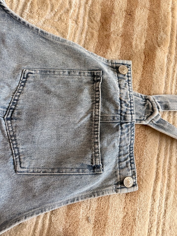 Gri Kadın Midi Denim Salopet - Görsel 2