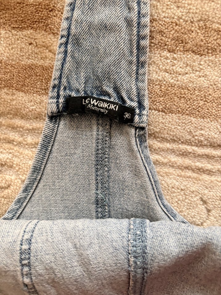 Gri Kadın Midi Denim Salopet - Görsel 4