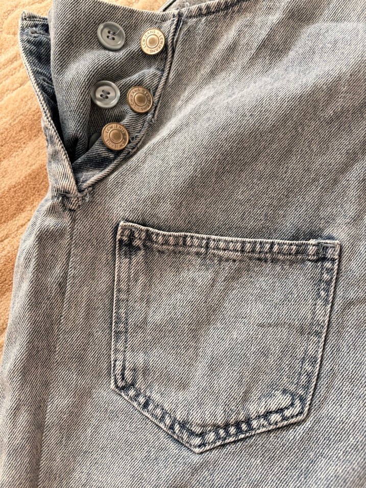 Gri Kadın Midi Denim Salopet - Görsel 5