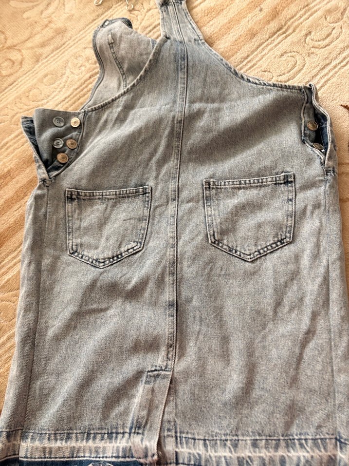 Gri Kadın Midi Denim Salopet - Görsel 3