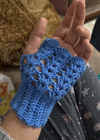 Mavi Örgü Bohem Kadın Eldiveni - Görsel 6