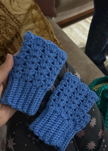 Mavi Örgü Bohem Kadın Eldiveni - Görsel 2