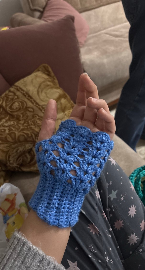 Mavi Örgü Bohem Kadın Eldiveni - Görsel 5