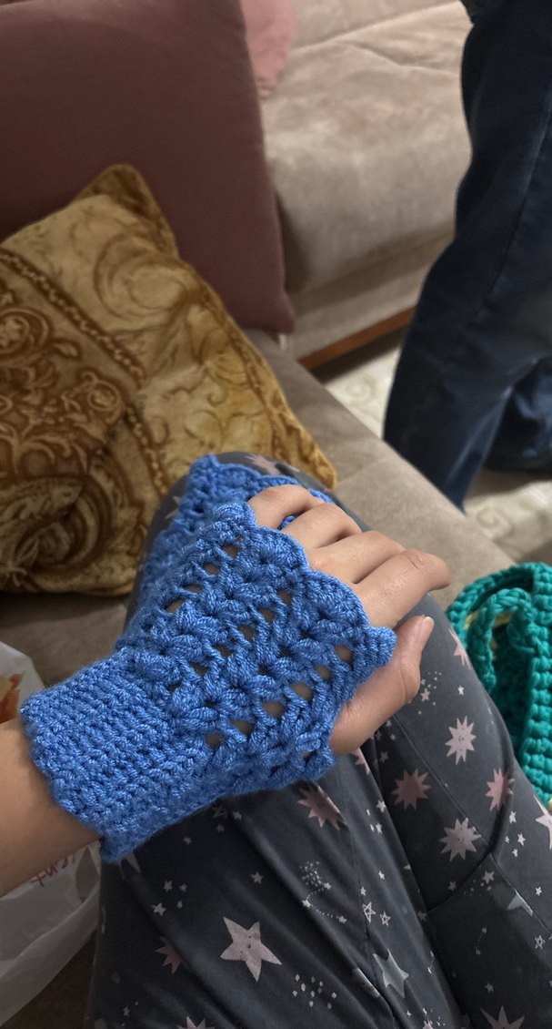 Mavi Örgü Bohem Kadın Eldiveni - Görsel 4