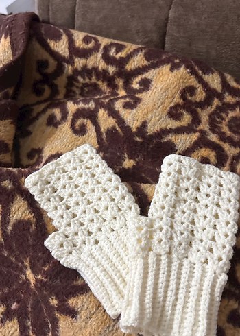 Beyaz Örgü Bohem Kadın Eldivenleri - Görsel 5