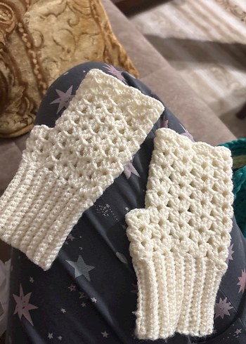 Beyaz Örgü Bohem Kadın Eldivenleri - Görsel 2
