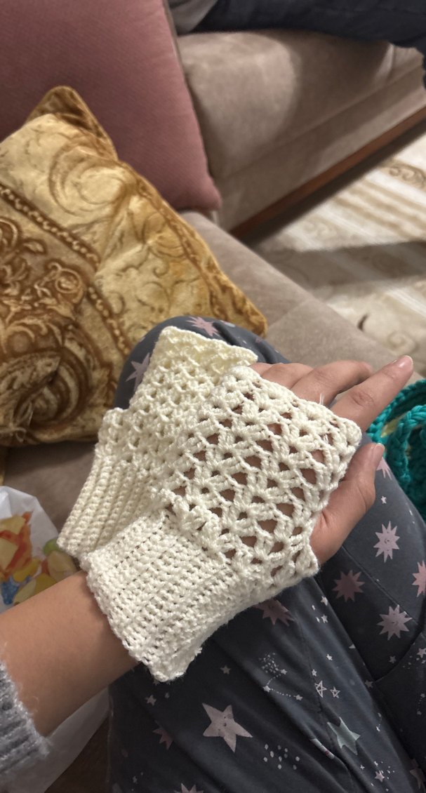 Beyaz Örgü Bohem Kadın Eldivenleri - Görsel 3