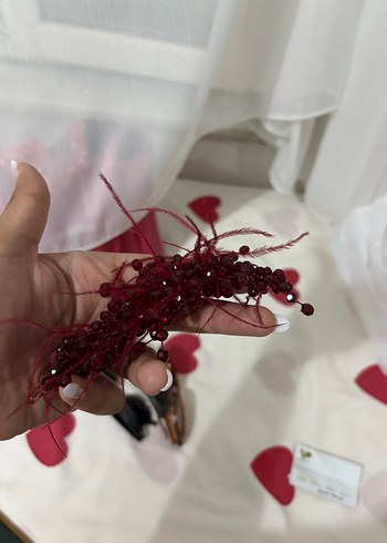 Bordo Boncuklu İpeksi Saç Aksesuarı