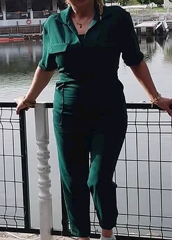 s Beden yeşil Renk Kemerli Koyu Yeşil Midi Tulum