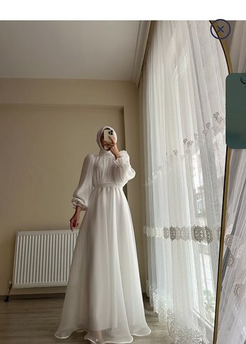 Abiye Uzun Beyaz tesettür nikah abiye
