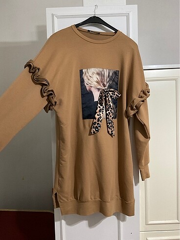 kahverengi leopar dedenli tunik