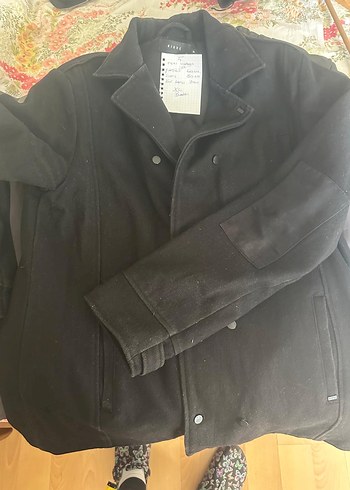 Nique Siyah Uzun Kaşe Kaban  XL Beden - Görsel 5