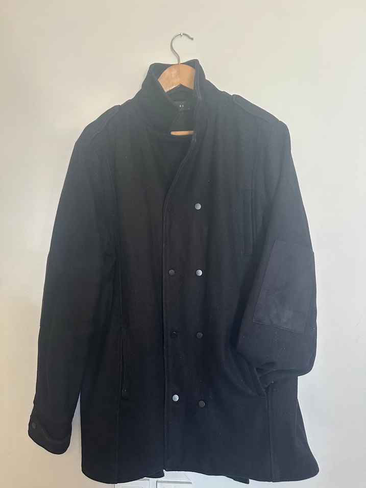 Nique Siyah Uzun Kaşe Kaban  XL Beden - Görsel 4