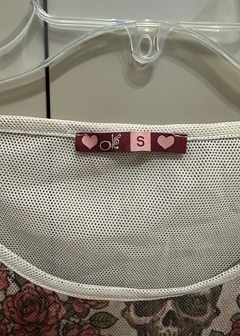 Olé kafatası & gül desenli file tişört S - Görsel 3